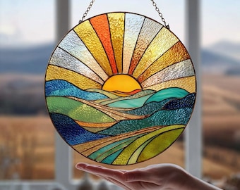 ステンドグラスの日の出サンキャッチャー：ビーチの窓に飾る - Etsy 日本