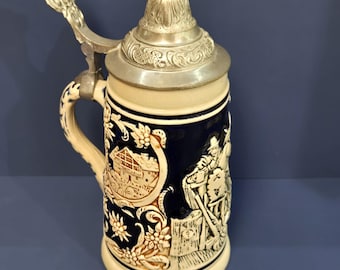 DBGM Small German Vintage Beer Stein with pewter lid