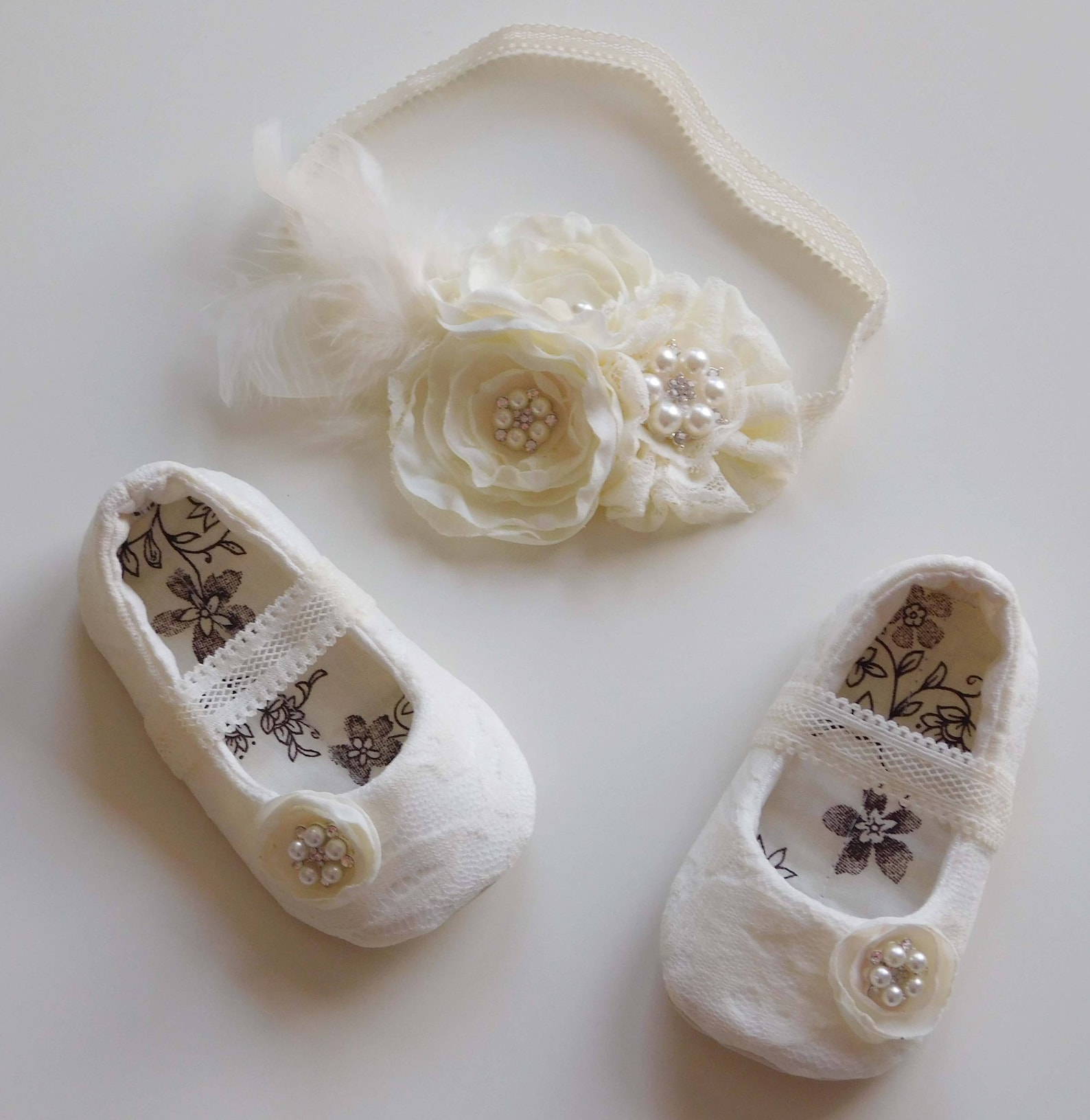 white flat flower girl shoes