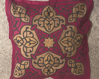 Handmade Egyptian Embroidered Floor Pillow Cover (burgundy and brown design)