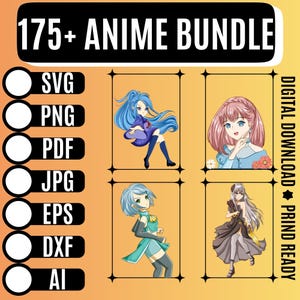 175+ Anime Bundle, Chibi Girl Clipart, Kawaii SVG, PNG Illustrations, Cute Anime Girl Sticker Pack, Instant Download, pdf, jpg, eps, dxf, ai