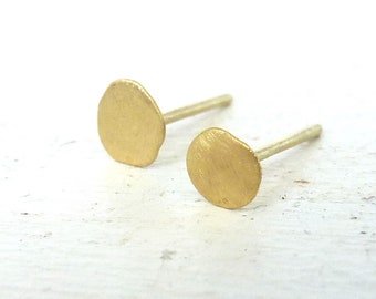 Gold post earrings, 22K gold earrings, 18K gold earrings, round stud earrings, Organic earrings, unisex earrings, modern earrings
