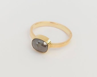 Natural Grey Diamond ring, 14K and 18K yellow gold ring, minimalist gold Diamond ring, modernist jewelry,