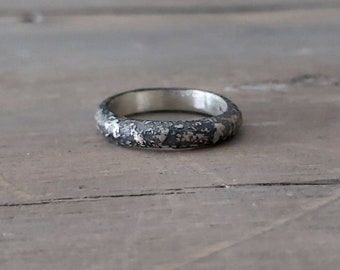 Rustic silver ring, Sterling silver band, Oxidized jewelry, Simple band ring, textured ring, half round band, wedding band set