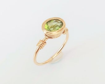 Oval Peridot 9K Gold dainty Ring, Engagement ring, Solid Gold handmade Ring, Stacking ring, Jewelry for women, art ring, modernist jewelry