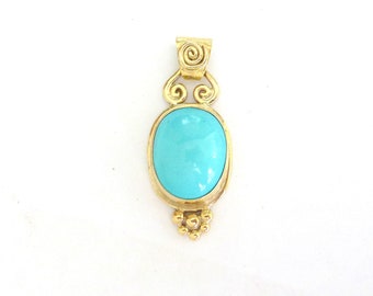 Turquoise Gold Pendant, vintage pendant, filigree jewelry,Oval Turquoise pendant, 9K Gold pendant, turquoise pendant, turquoise gold jewelry