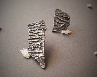 Textured earrings, Organic silver Earrings, unusual jewelry, contemporary jewelry, Asymmetrical earrings, rustic jewelry, melting earrings