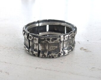 unique men wedding band, textured ring, brutalist industrial jewelry, organic silver Ring, Jewelry Art, handmade band, oxidized jewelry