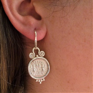 Coin Earrings, Roman jewelry, Sterling Silver earrings, Ancient Earrings, replica jewelry, handmade jewelry, medieval silver earrings