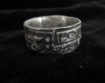 Raw Oxidized silver wedding band, Fused Silver stripes Ring, Contemporary jewelry, Rustic textured Wedding set, Hand crafted geometric band