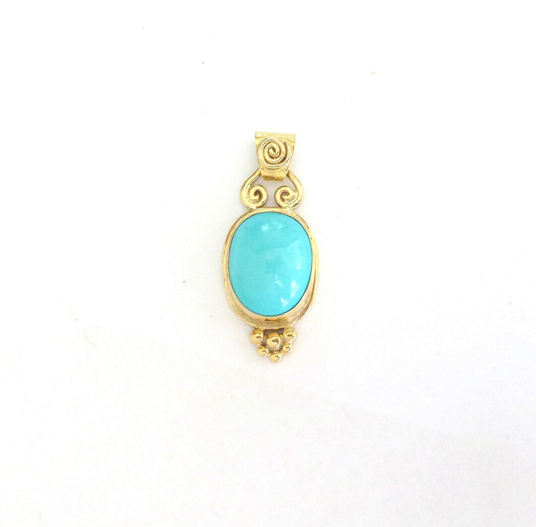 Turquoise Gold Pendant, Vintage Pendant, Filigree Jewelry,oval