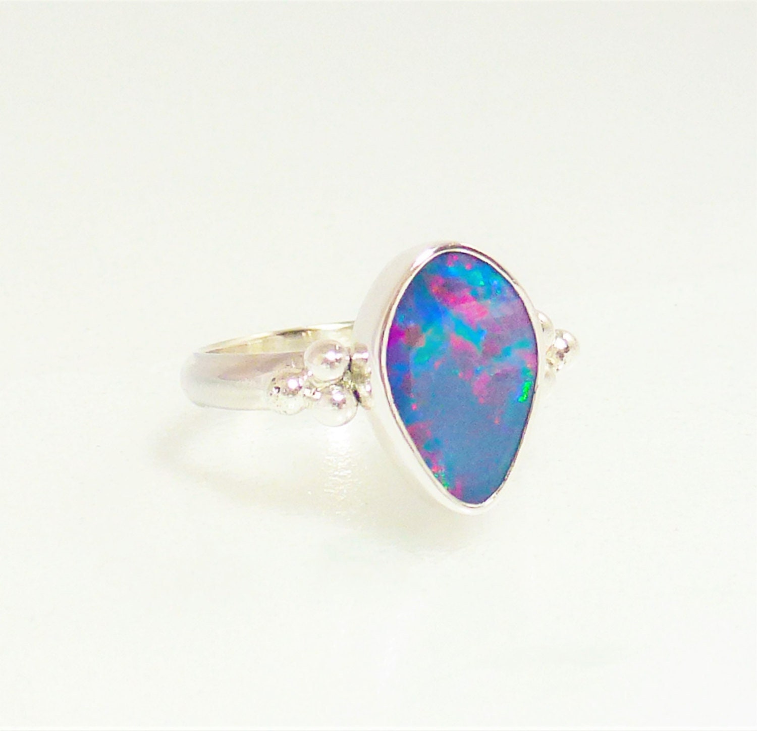 Tear shape Multicolor Opal doublet Ring Australian Opal | Etsy
