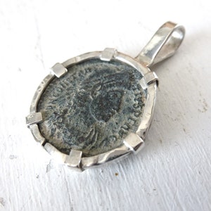 Coin Pendant, ancient coin Necklace, Handmade sterling silver pendant Necklace, Gift for Boyfriend, Authentic coin jewelry