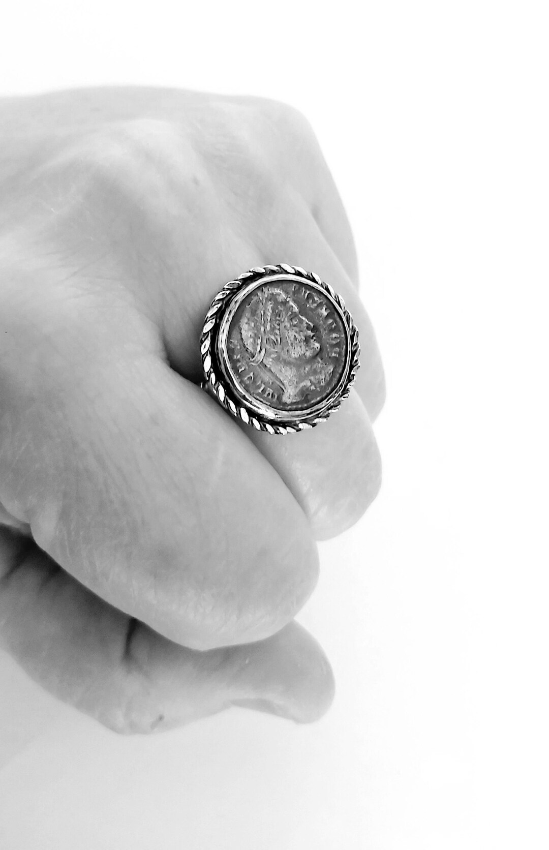 Ancient Ring, Coin Ring, Sterling Silver Ring, Silver Coin Ring