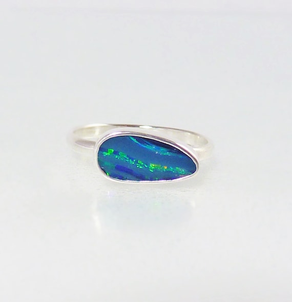Australian Dark Blue Opal Ring Dark Blue 925 Sterling Silver 8.82 Grams Size 7.5
