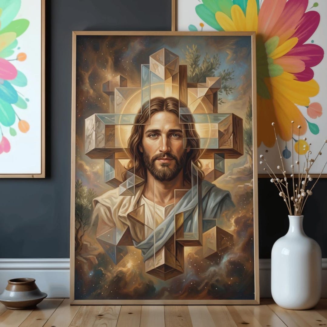Jesus Geometric Jesus Christ Geometric Cross Wall Art Printable, Modern Christian ...