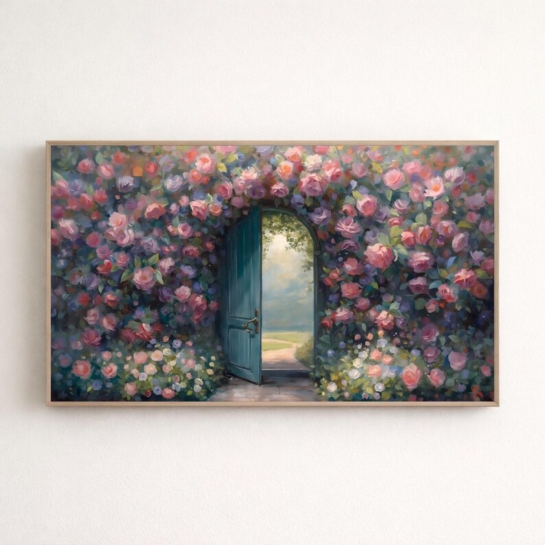 Secret Garden Door Wall Art Printable, Floral Archway Painting ...