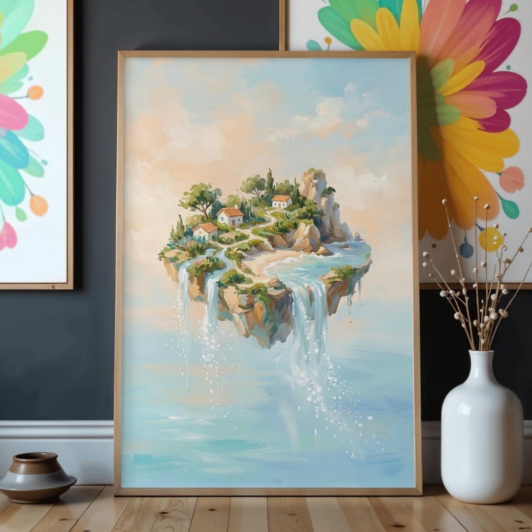 Floating Island Waterfall Wall Art Printable, Fantasy Sky Island ...