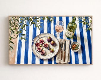 Mediterranean Kitchen Wall Art Printable, Fig Fruit Still Life Frame TV Art, Italian Table Painting, Coastal Food Art Decor