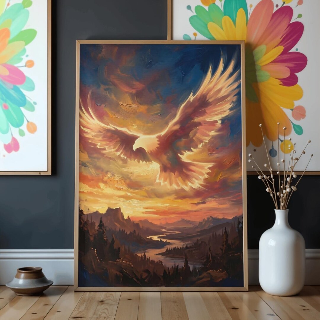 Phoenix Rising Wall Art Printable, Majestic Eagle Fantasy Painting ...