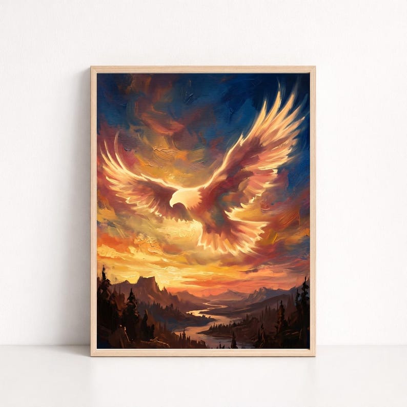 Phoenix Rising Wall Art Printable, Majestic Eagle Fantasy Painting ...