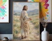 Follow Christ – Jesus Walking Path Wall Art | Christian Printable TV Frame Art | Digital Download