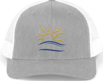 Czapka z daszkiem typu trucker z symbolem naturystycznym, słońce i fala, haftowana czapka bejsbolówka w stylu nudystycznym, dla mężczyzn i kobiet