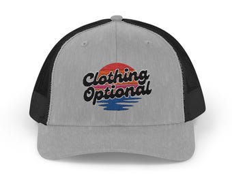 Clothing Optional Embroidered Snapback Trucker Cap Retro Nudist Vibe Summer Hat Nude Resort Beach Body Positive Cooling Hat