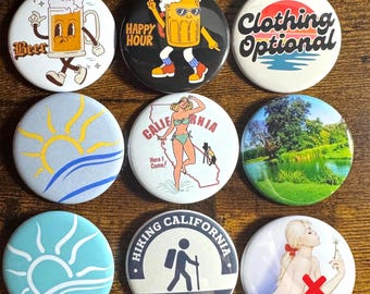 Nudity Pinback Buttons Keychains Magnets Mirrors Bottle Openers 2.25" Naked Quotes Universal Naturist Symbol Drinking Clothing Optional Gift