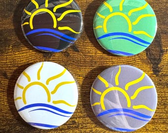 Nudity Pinback Buttons 2.25" Universal Naturist Symbol Blue Yellow Symbol