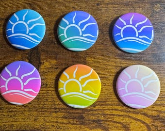 Nudity Pinback Buttons 2.25" Universal Naturist Symbol White Symbol Ombre Backgrounds