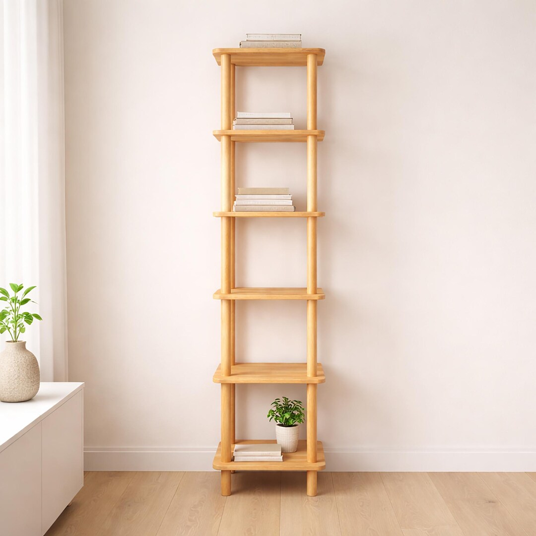 Solid Wood Corner Bookshelf . Tall Narrow Minimalist Bookcase . Small ...