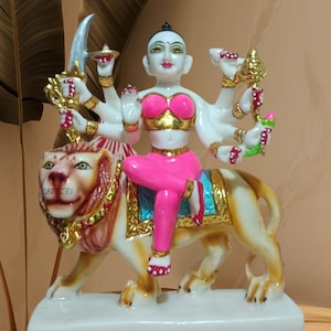10inch/25cm durga mata sit on lion handmade durga mata for pooja worship sherawali mata goddes murti fiber for home temple made in vrindavan