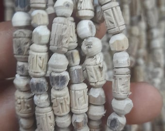 Handmade 2 Round Tulsi Mala Sacred Carved Tulsi Wood Beads Necklace | Hindu Japa Meditation Rosary | Spiritual Prayer Garland from vrindavan