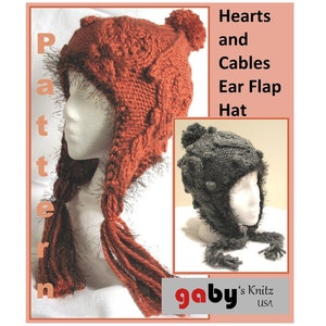 Hearts and Cables Ear Flap Hat Pattern