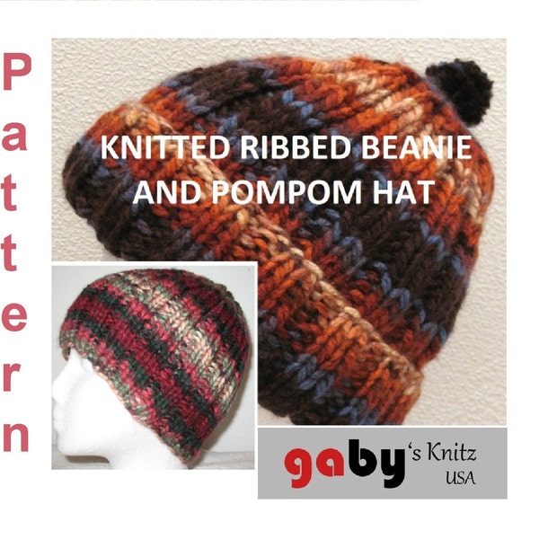 Pattern for Ribbed Beanie and Pompom Hat