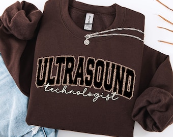 Sudadera de leopardo para técnico de ultrasonido: cuello redondo moderno para ecografistas