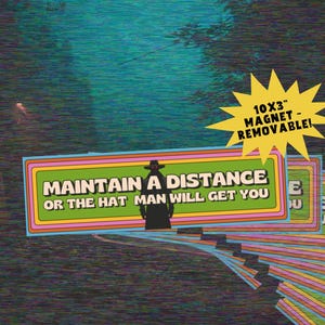 Imán para mantener la distancia / Imán para parachoques con forma de hombre con sombrero paranormal / Advertencia de carretera espeluznante imagen 1