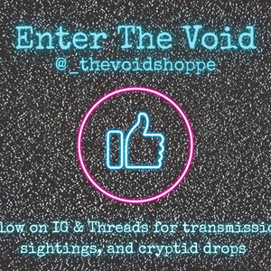 Text based photo that says "Enter the Void. Follow @_thevoidshoppe on IG and Threads for transmissions, sightings, and cryptid drops"