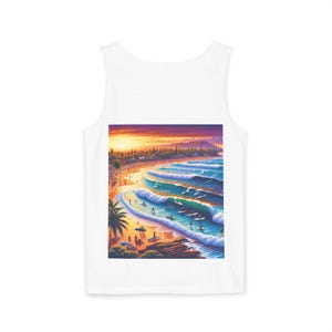 Sunset Surf Unisex Tank Top, Bademode, Sommer Shirt, Urlaubsbekleidung, Geschenk für Surfer, Casual Outfit