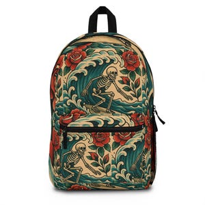 Vintage Floral Skull Backpack, Gothic School Bag, Retro Beach Backpack, Bohemian Travel Pack, Hipster Daypack