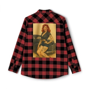 Vintage Pin-Up Flannel Shirt, Unisex Shirt, Casual Layering Top, Fall Fashion, Gift for Him or Her, Retro Style