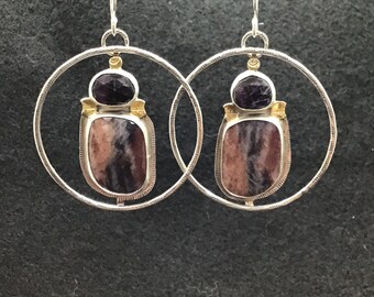 Sapphire earrings, hoop earrings, silver and gold earrings