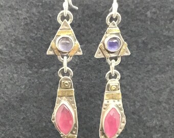 Iolite & Sapphire earrings , Handmade earrings
