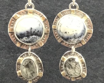 Black and white earrings, gemstone earrings