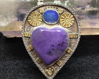 Heart pendant, purple heart pendant, purple jewelry