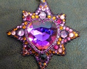 Estrella de la joyería, cristal, Swarovski, estrella de Navidad, joyas de corazón, naranja morado, color de rosa. Brújula