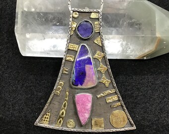 Purple and pink necklace, opal necklace, silver and gold necklace