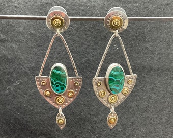 Blue and green earrings, shield earrings