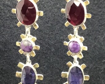 Gemstone earrings, one-of-a-kind earrings, silver and gold earrings